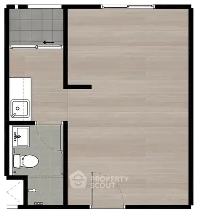 Modern apartment floor plan with open layout and bathroom.