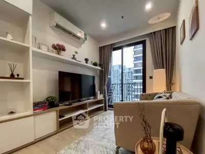 Modern living room with balcony view in stylish apartment