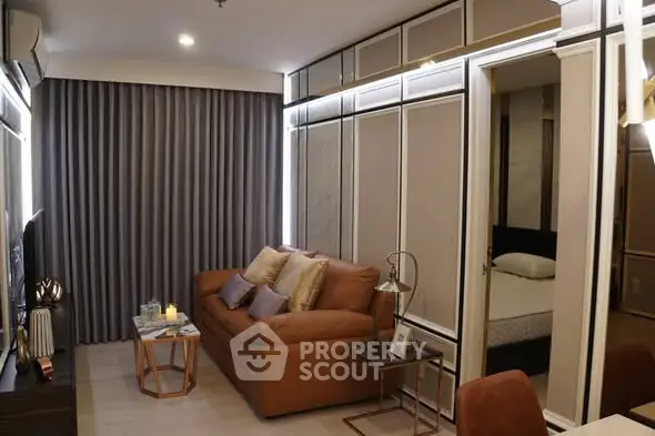 Modern living room with cozy brown sofa and elegant decor