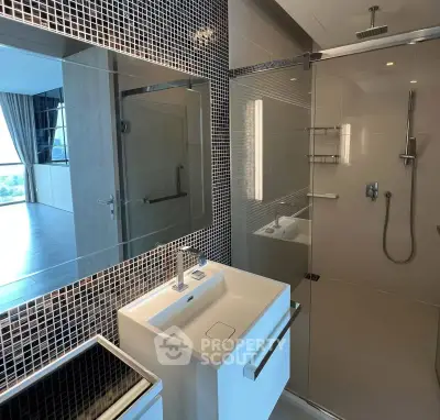 Modern bathroom with sleek design and glass shower enclosure