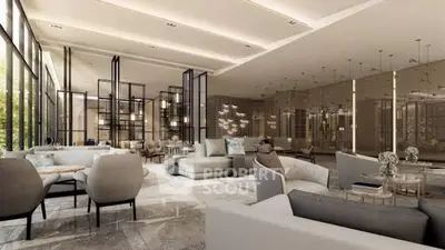 Luxurious modern living room with elegant decor and spacious seating area.