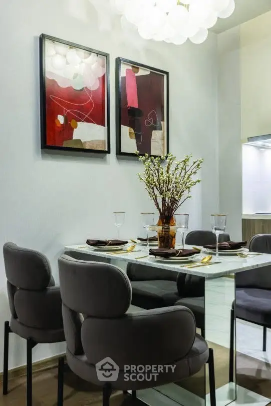 Elegant dining area with modern decor and stylish furniture in a contemporary home setting.