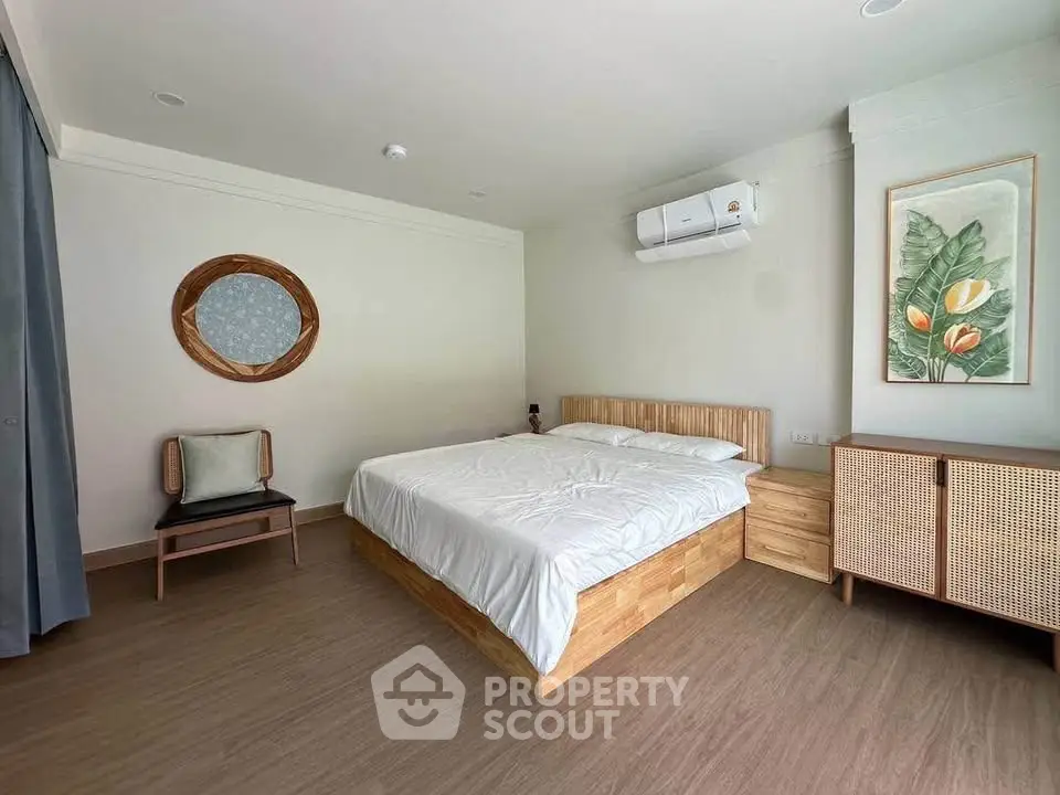 Modern bedroom with wooden furniture and minimalist decor