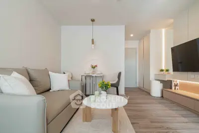 Modern living room with stylish decor and cozy seating area