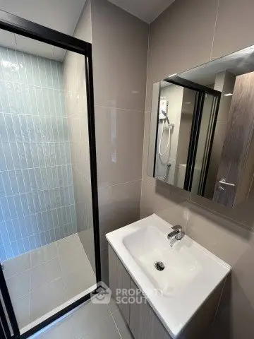 Modern bathroom with sleek design and glass shower enclosure