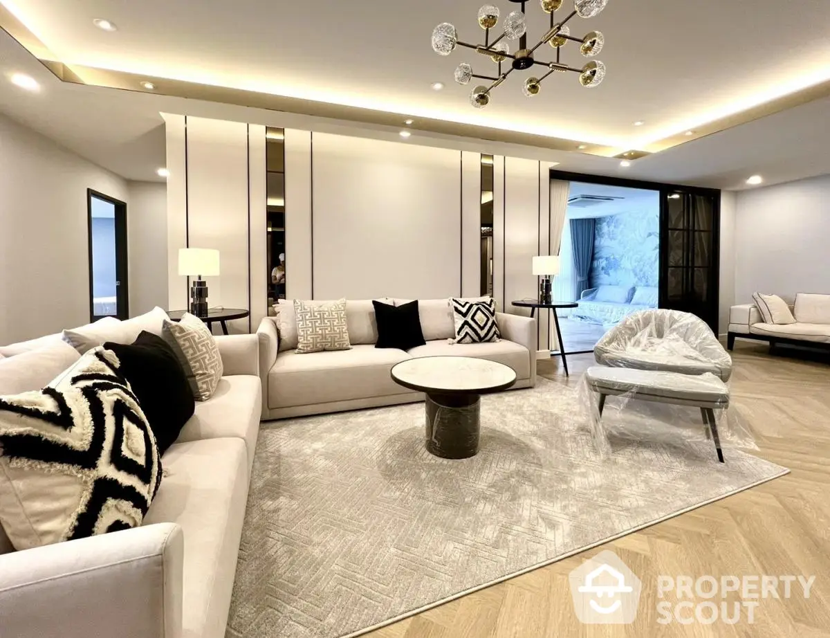 Luxurious modern living room with elegant decor and spacious layout