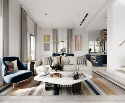 Stylish modern living room with colorful decor and open layout