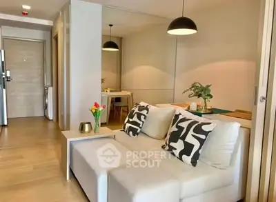 Modern living room with stylish decor and cozy seating area