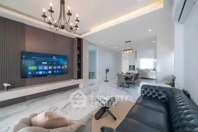 Luxurious modern living room with marble flooring and elegant furniture