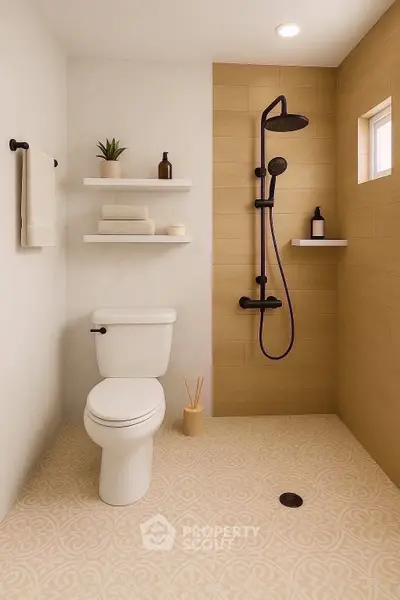 Modern bathroom with stylish shower and elegant decor