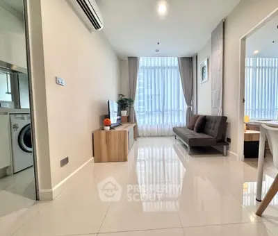 Modern living room with sleek design and natural light