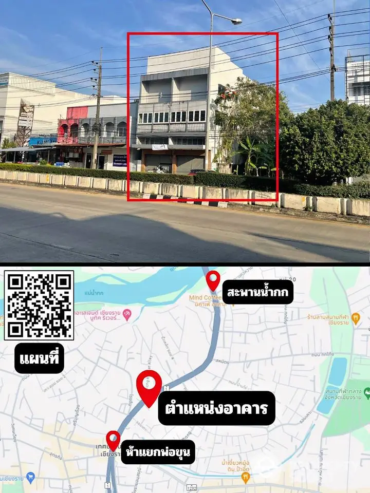 Commercial building for sale with map location in bustling urban area