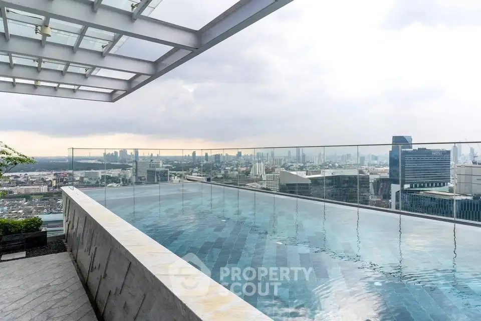 Stunning rooftop pool with panoramic city skyline view