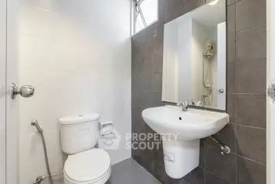 Modern bathroom with sleek fixtures and natural light