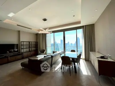 Luxurious living room with stunning city view and modern furnishings