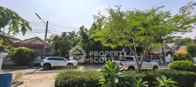 Charming suburban street view with lush greenery and parked cars, ideal for tranquil living.