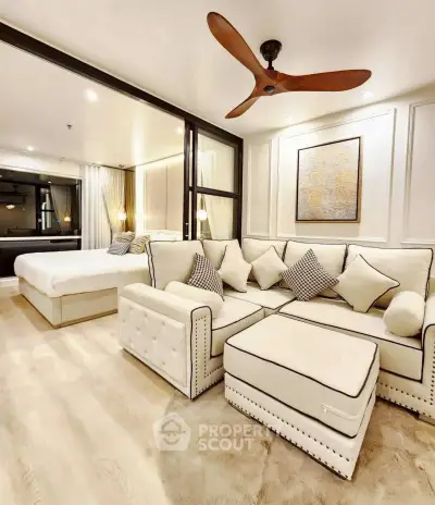 Luxurious modern living room with elegant decor and spacious layout