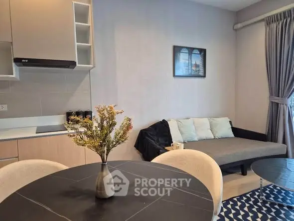 Modern living room with stylish decor and cozy seating area