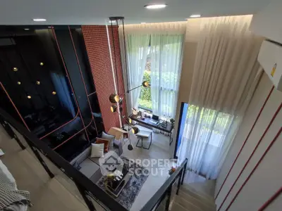 Luxurious modern living room with high ceilings and elegant decor