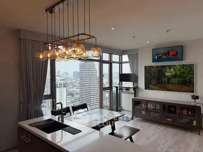 Luxurious modern living room with stunning city view and elegant lighting
