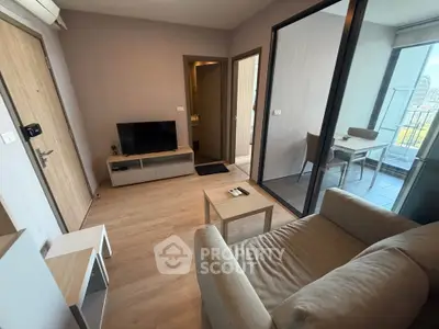 Modern living room with balcony view in stylish apartment