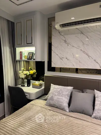 Luxurious bedroom with elegant decor and cozy ambiance