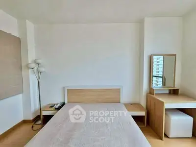 Spacious bedroom with modern furniture and natural light