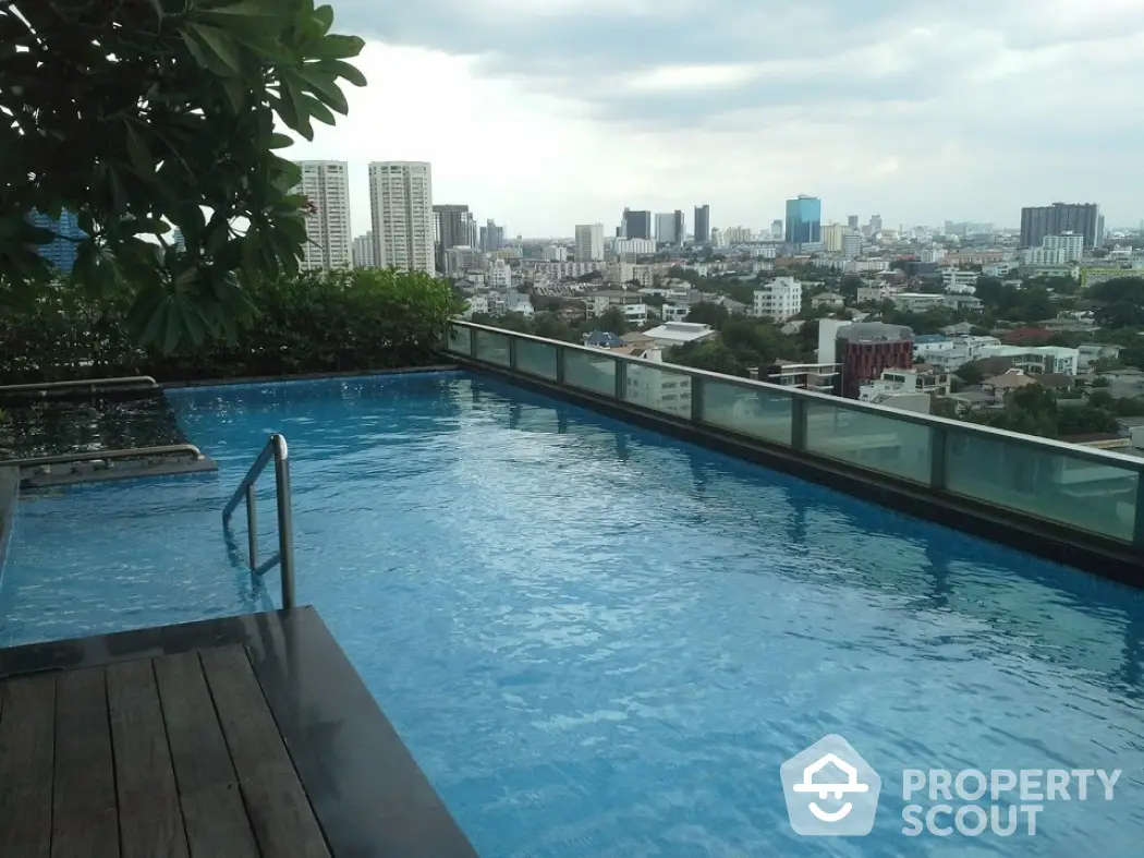 Stunning rooftop pool with panoramic city views in a luxurious urban setting.