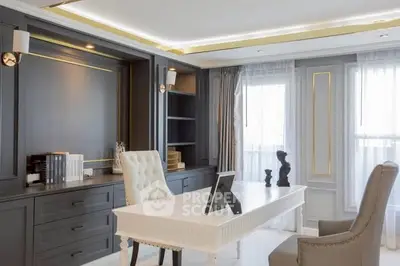 Luxurious home office with elegant decor and natural light