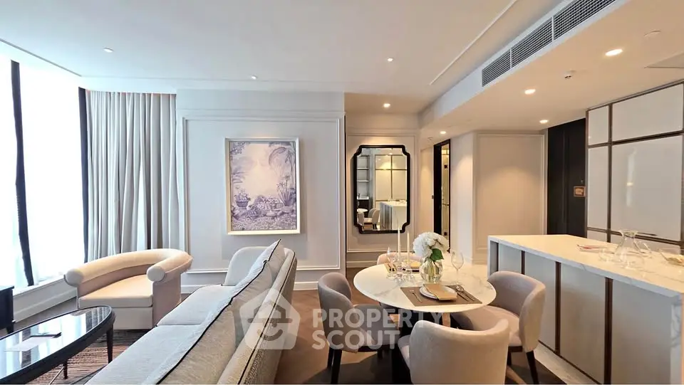 Luxurious living room with elegant decor and modern furniture in a high-end apartment.