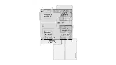 Detailed floor plan showcasing two bedrooms and a balcony, ideal for modern living.