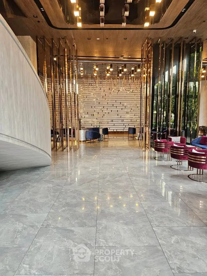 Luxurious hotel lobby with elegant marble flooring and modern lighting