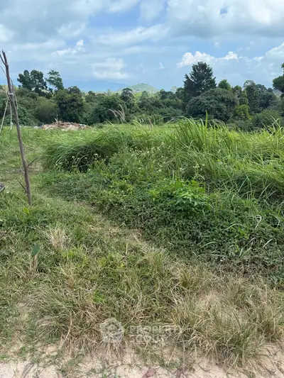 Scenic land plot with lush greenery and distant hills, perfect for development or investment.