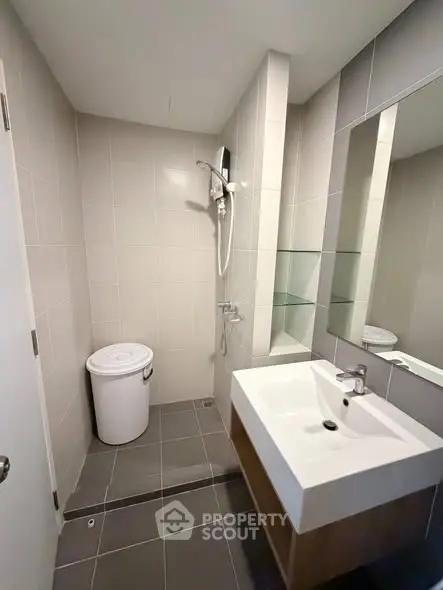 Modern bathroom with sleek fixtures and minimalist design