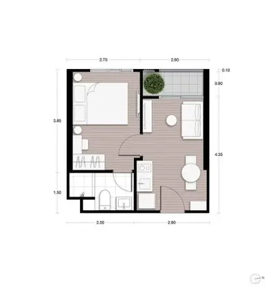 Modern apartment floor plan with efficient layout and stylish design.