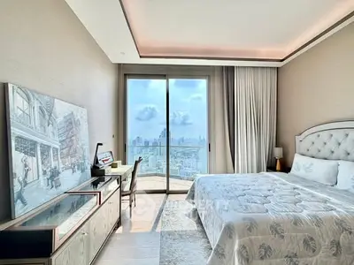 Luxurious bedroom with stunning city view and elegant decor