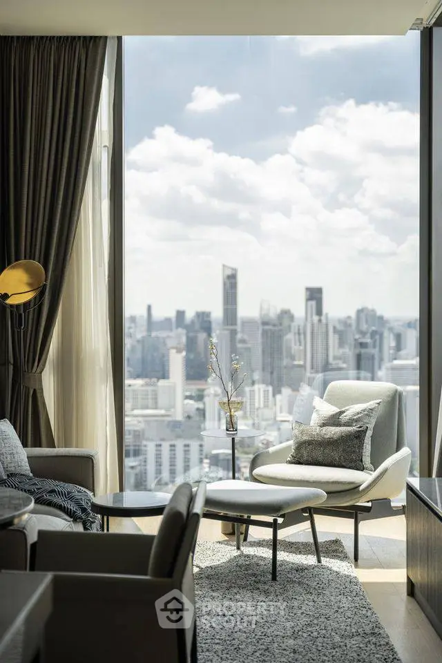 Luxurious living room with panoramic city view and elegant decor