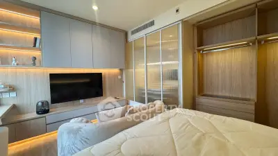 Modern bedroom with built-in storage and cozy decor