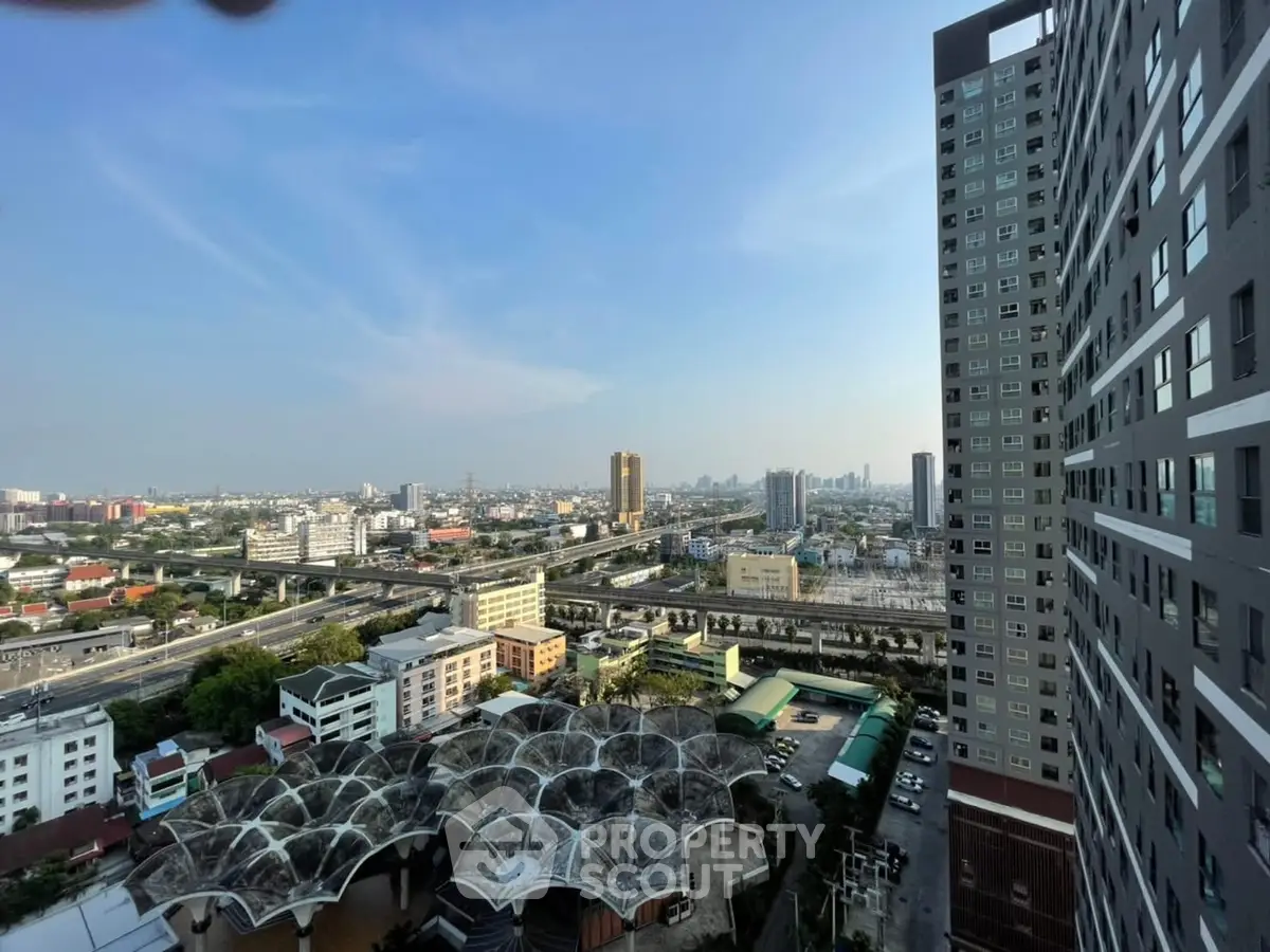 Stunning cityscape view from high-rise building showcasing urban skyline and modern architecture.