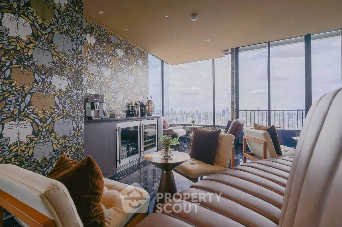 Luxurious living room with panoramic city view and elegant decor