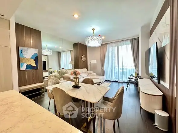 Luxurious modern living room with elegant dining area and stylish decor