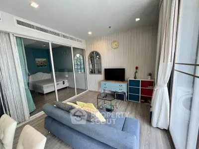 Modern living room with cozy sofa and stylish decor in a bright apartment