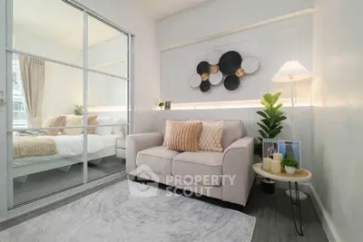Modern living room with cozy sofa and stylish decor in a bright apartment