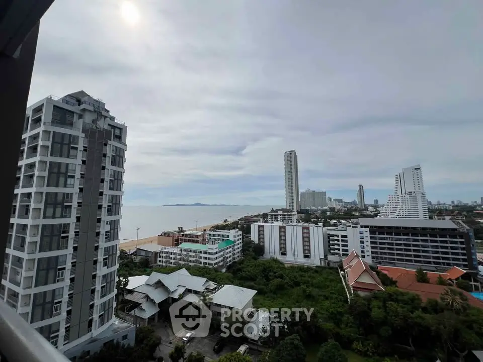 Stunning high-rise cityscape with ocean view from a balcony