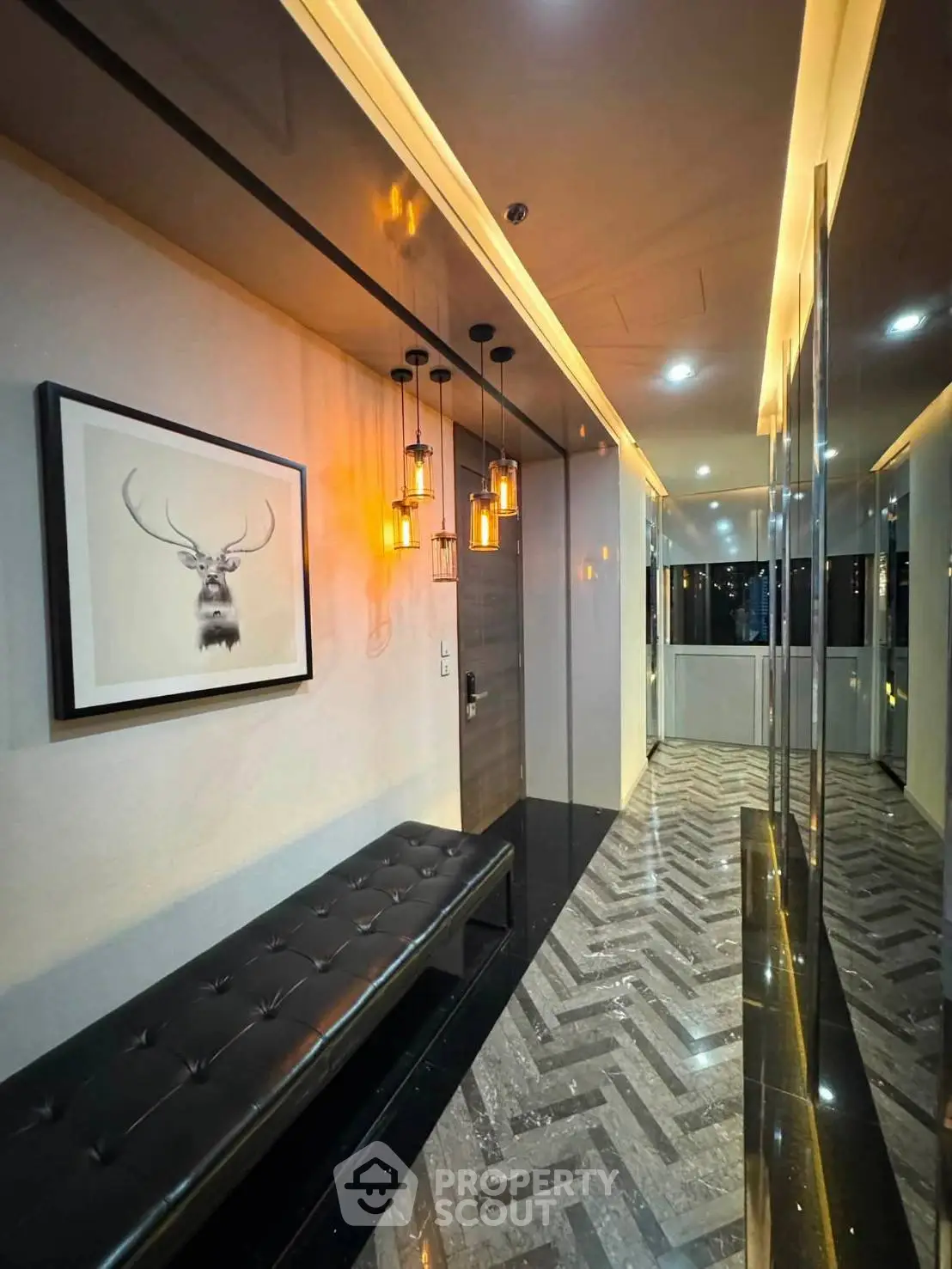 Luxurious modern hallway with elegant lighting and stylish decor