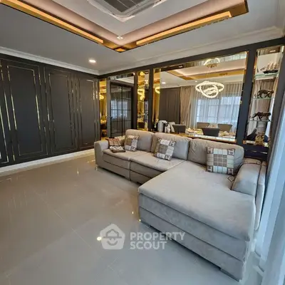 Luxurious living room with elegant decor and spacious seating area