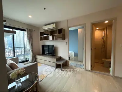 Modern living room with balcony view in a stylish apartment