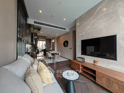 Luxurious modern living room with elegant decor and open dining area