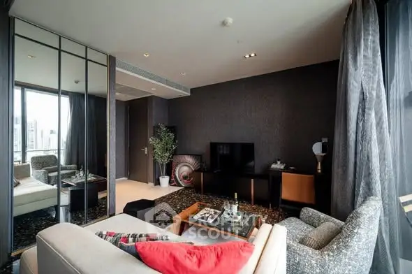 Luxurious modern living room with city view and stylish decor