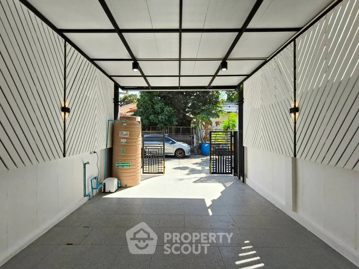 Spacious modern garage with sleek design and ample natural light